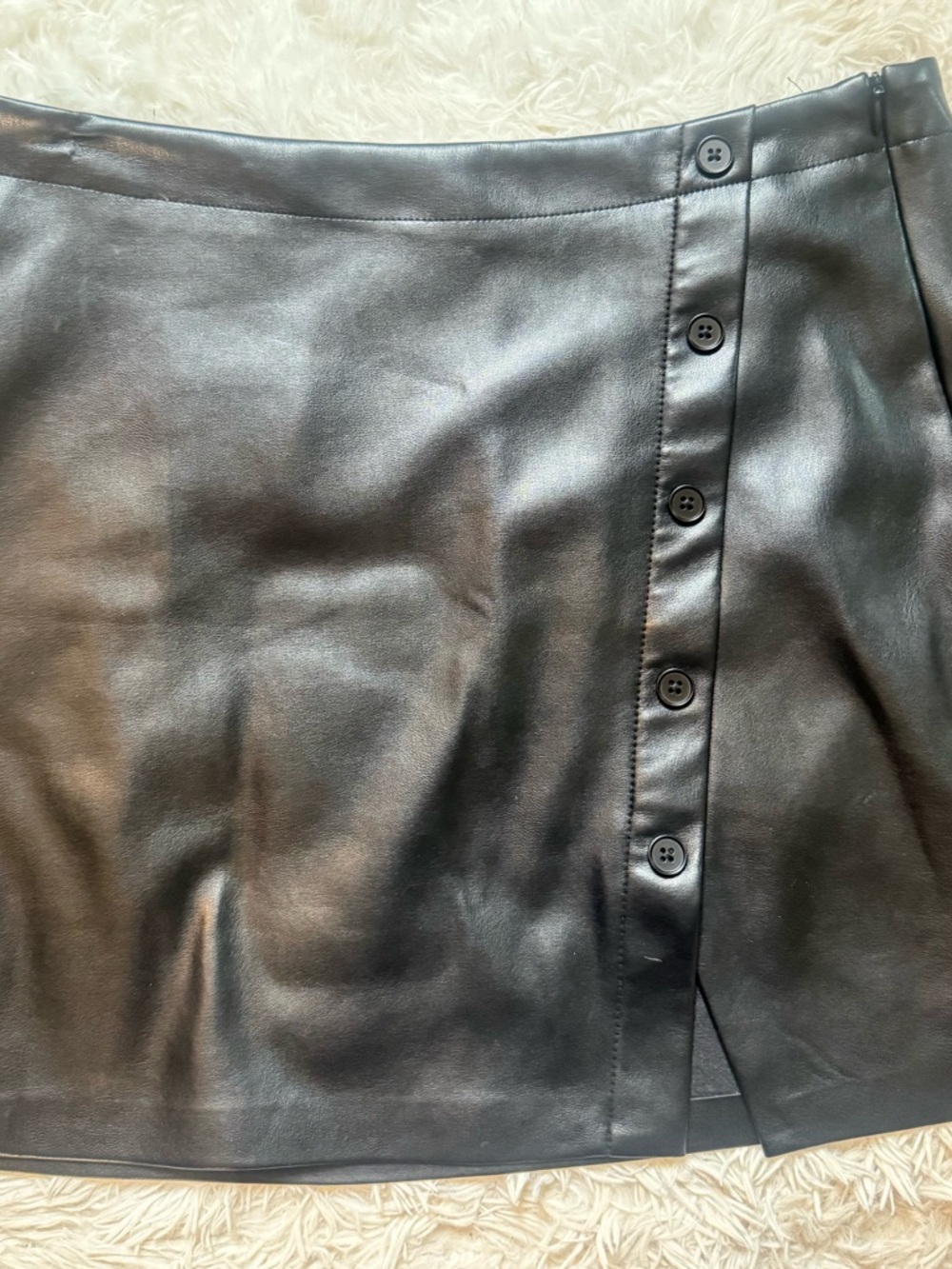 Z Supply Black Faux Leather Button-Front Mini Skirt